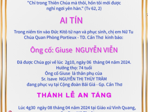 Ai tín thân phụ Sr. Isave Nguyễn Thị Thùy Trâm - TD.Cần Thơ